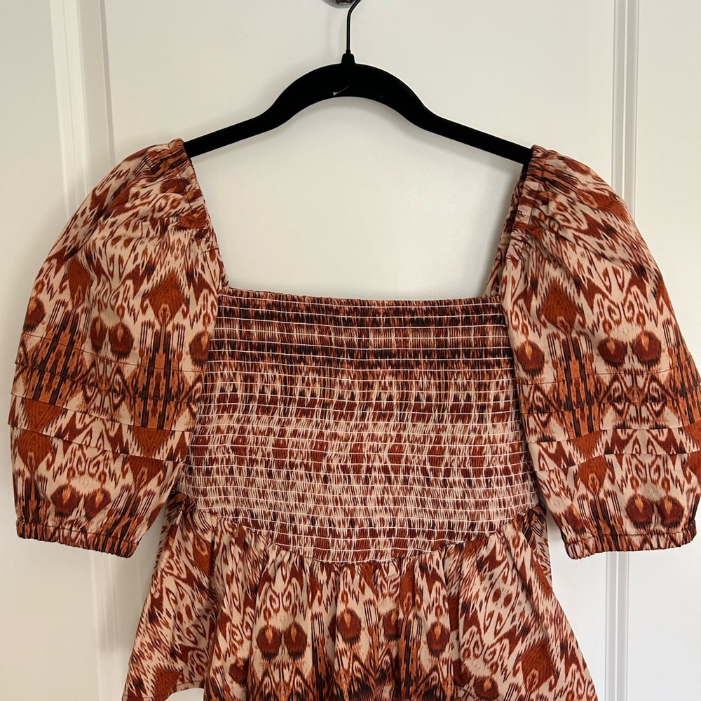 Autumn Adeigbo Brown and Cream Patterned Top